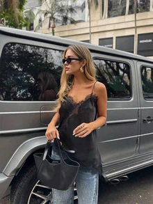 above the aurora Women's Sexy & Elegant Asymmetric Sleeveless Black Lace Blouse, New Spring/Summer 2026 Collection - Black - View 4