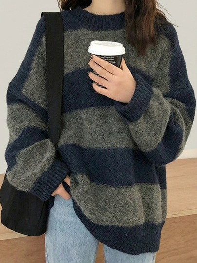 EAVA Women's Retro Korean Style Chunky Knit Oversized Pullover Sweater, Suitable For Autumn/Winter Fall