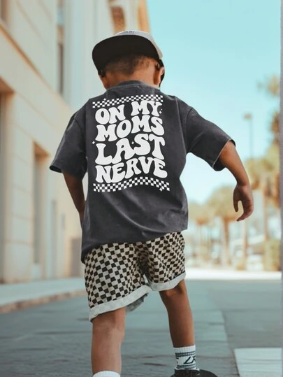 1pc Young Boy Casual English Graphic Grey Round Neck Short Sleeve T-Shirt, Summer Tops For Toddler