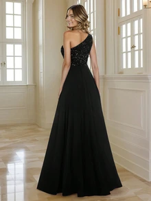 HOMEYEE 女士亮片网眼拼接性感开叉连衣裙，优雅适合节日、派对、宴会、婚礼场合、婚礼宾客礼服、舞会礼服