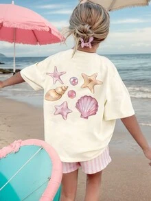 Teen Girls Tropical Print Short Sleeve T-Shirt, Student Youth Fashion Casual Comfortable Summer Top - Apricot - View 1