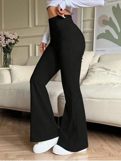 High Waist Elastic Flare Yoga Pants, Compression Tight Leggings For Sports, Running, Fitness, Breathable Quick-Dry Workout Pants, Women