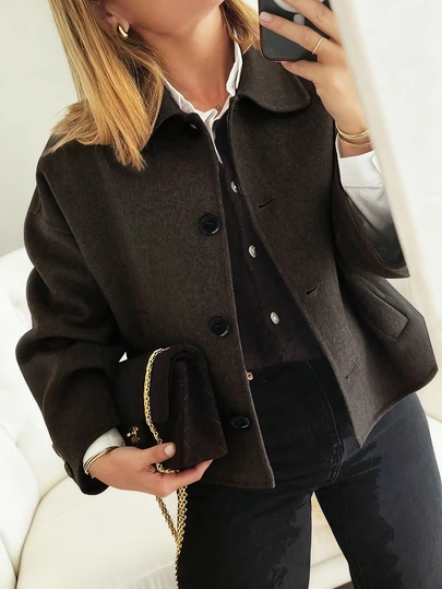Women's Single-Breasted Lapel Short Overcoat, Suitable For Autumn/Winter