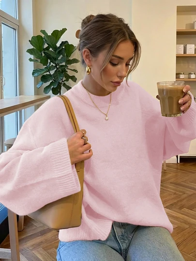 LUBI Casual Loose Fit Crew Neck Long Sleeve Sweater, Soft Knit Fabric, Relaxed Vibe, Suitable For Cafe, Commute, Home, Travel, Valentine's Day, Chinese New Year