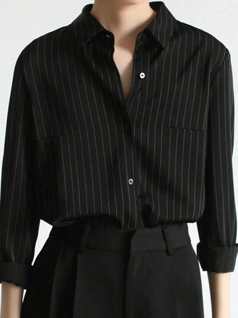 Plus Size Women Casual Commuter Striped Shirt