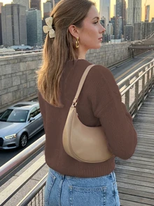 Women's Solid Color Versatile Open Front Long Sleeve Knit Cardigan Sweater, Suitable For New Year, Valentine's Day