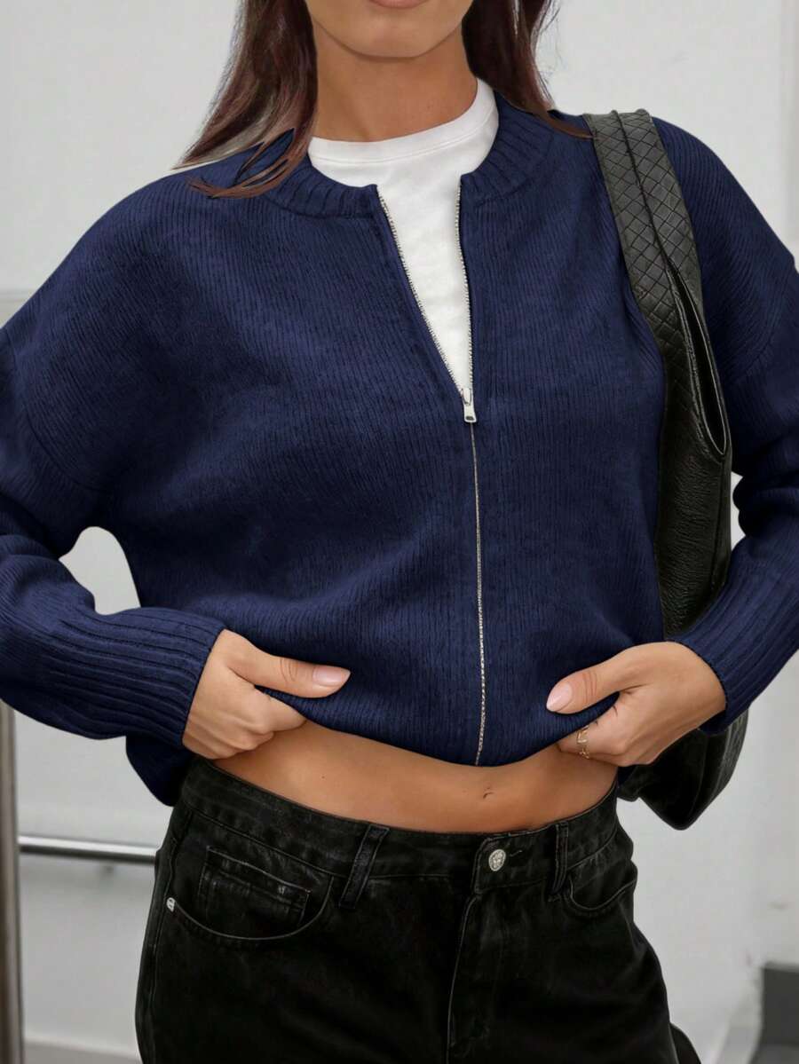 Áo khoác cardigan dệt kim cổ tròn màu trơn mới mùa xuân & thu cho nữ, chất liệu mềm mại, thanh lịch kiểu Hàn Quốc, dáng rộng thoải mái, đa năng cho các buổi đi chơi và đi làm, trang phục nữ mùa xuân năm mới. - màu xanh sapphire đậm - Xem 1