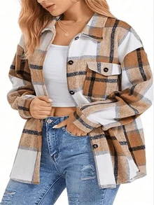 Áo sơ mi dài tay kẻ sọc thả vai cho nữ, mùa thu, áo dài tay - Màu Khaki - Xem 3