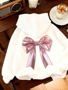 1pc Tween Girl Thermal Lined Thick Warm Sweatshirt, Young Student Clothing, Suitable For Kids Autumn/Winter Long Sleeve Top - White - View 3