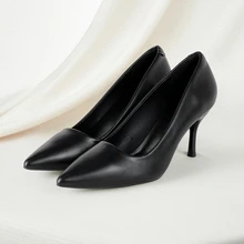 Clariva Fall/Winter Minimalist Point Toe Court Pumps,Black Premium Leather Pointed Toe High Heels For Office & Commute,Elegant,Kitten Heels - Black - View 4