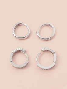 Hatastic 4件套水晶小耳环，银色，新款Y2K酷炫日常佩戴饰品，女孩礼物，音乐节礼物 - 銀色 - 查看 1