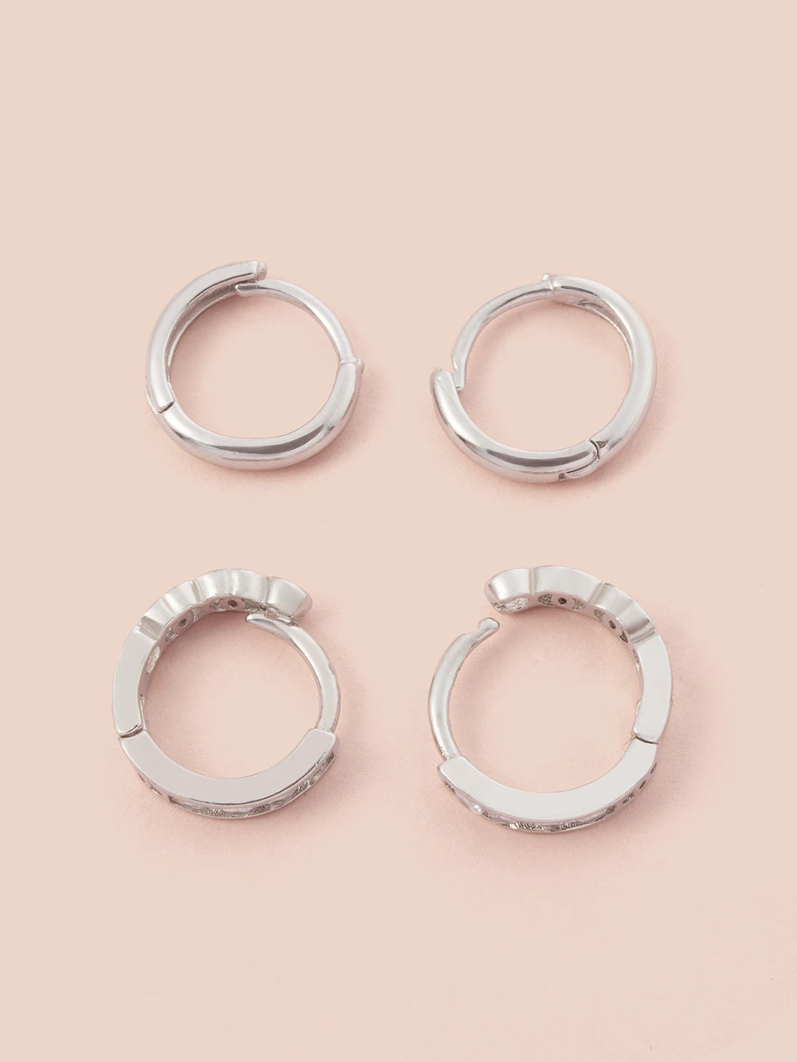 Hatastic 4件套水晶小耳环，银色，新款Y2K酷炫日常佩戴饰品，女孩礼物，音乐节礼物 - 銀色 - 查看 1