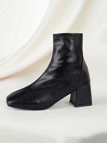 Clariva 女士小众设计高端后拉链经典粗跟踝靴，时尚别致的英伦风，舒适的切尔西靴 - 黑色 - 查看 3