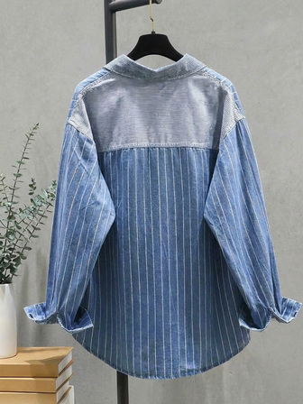 Camisa casual de manga larga y multicolor versátil para mujer