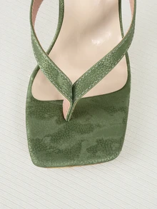 Clariva 经典简约条纹丁字裤女士高跟凉鞋 - 綠色 - 查看 3