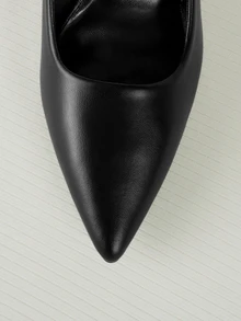 Clariva Fall/Winter Minimalist Point Toe Court Pumps,Black Premium Leather Pointed Toe High Heels For Office & Commute,Elegant,Kitten Heels - Black - View 3