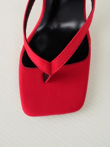 Clariva Women's Classic Minimalist Striped Thong High Heel Sandals - Red - View 4