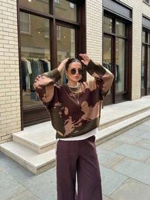 Áo len cardigan dệt kim cổ tròn phối màu phong cách châu Âu SOOKAUG dành cho nữ, áo dáng rộng thu đông mới - Nhiều màu - Xem 1