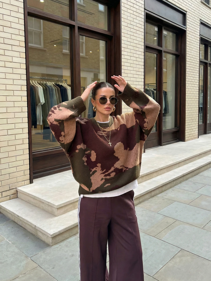 Áo len cardigan dệt kim cổ tròn phối màu phong cách châu Âu SOOKAUG dành cho nữ, áo dáng rộng thu đông mới - Nhiều màu - Xem 1