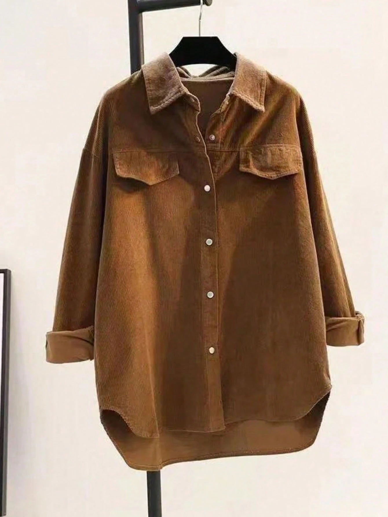 Plus Size Women's Spring/Autumn Vintage Corduroy Jacket With Solid ...