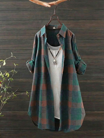 多色格子休闲百搭女式长袖衬衫