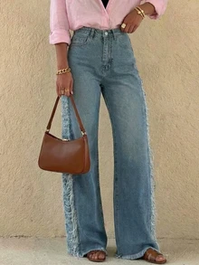 Ombre Casual Denim Zipper Pocket Frayed Edge Jacket, Everyday Wear - Blue - View 5