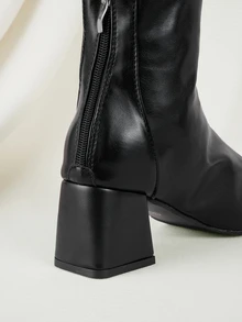 Clariva 女士小众设计高端后拉链经典粗跟踝靴，时尚别致的英伦风，舒适的切尔西靴 - 黑色 - 查看 4