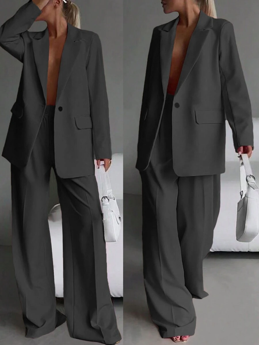 Women's Gray Suit, Elegant, Suitable For Office Work, High-End Quality, Interview, Business, New Arrival, Loose Fit, Versatile & Comfortable, Casual Suit, Pants, Solid Color, Suitable For Office, Home, Daily Life, Formal Dinner, Airport And Other Occasions, Suitable For All Seasons: Spring, Summer, Autumn, Winter. - Grey - View 1