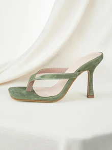 Clariva 经典简约条纹丁字裤女士高跟凉鞋 - 綠色 - 查看 2