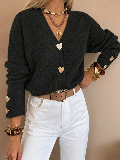 Cardigan tricoté simple et élégant de style romantique français, style décontracté pour l'automne/l'hiver