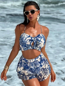 2026 New European & American Sexy, Fashionable, Fresh Printed Beach, Casual, Party, Swimsuit Set For Women - Multicolor - View 1