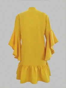Vestido casual holgado con mangas acampanadas y dobladillo con volantes para mujer de talla grande, minimalista y de moda - Amarillo - Ver 4