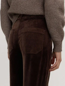 1pc Women Solid Color Corduroy Pocket Button Zipper Slim Fit Pants, Suitable For School, Vacation, Spring/Autumn/Winter - 摩卡棕 - 查看 2