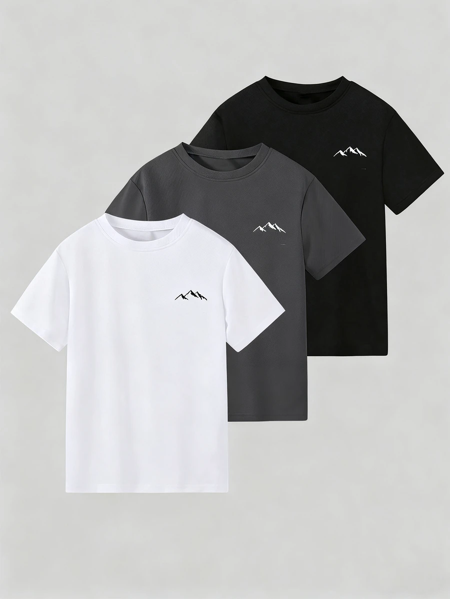 3pcs/Set Tween Boy Casual Graphic Print Crew Neck Short Sleeve T-Shirts, Summer Tops