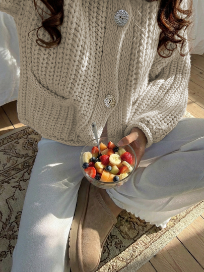 New Solid Color Knitted Cardigan Sweater, Versatile Knitwear For Daily Wear, Autumn/Winter, Christmas, New Year