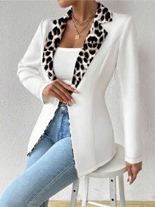 Áo khoác cardigan cài nút thắt eo họa tiết da báo mới dành cho nữ - trắng - Xem 1