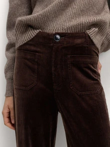 1pc Women Solid Color Corduroy Pocket Button Zipper Slim Fit Pants, Suitable For School, Vacation, Spring/Autumn/Winter - 摩卡棕 - 查看 1