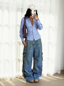 女士新款条纹衬衫，修身剪裁，街头风，休闲性感，圣诞/感恩节衬衫，派对/聚会长袖上衣，春夏款 - 彩色 - 查看 5