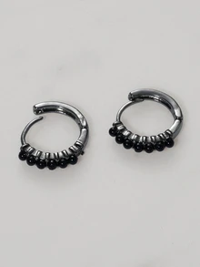 Clariva Pendientes de aro con diseño de diamante de imitación - Negro - Ver 1