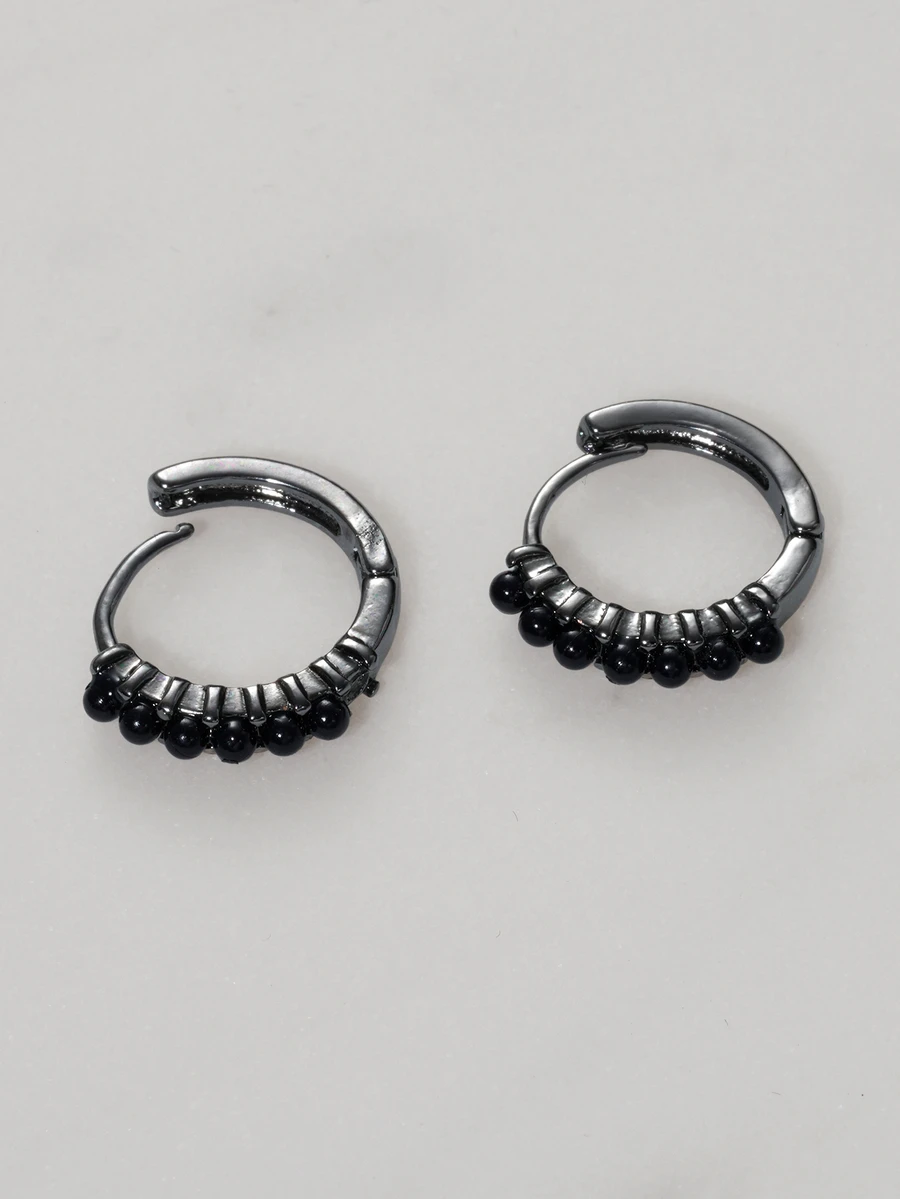 Clariva Pendientes de aro con diseño de diamante de imitación - Negro - Ver 1