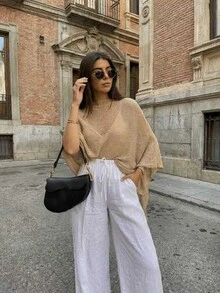 女式套头蝙蝠风格纯色针织毛衣