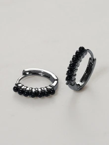 Clariva Pendientes de aro con diseño de diamante de imitación - Negro - Ver 3