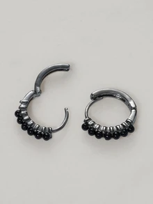 Clariva Pendientes de aro con diseño de diamante de imitación - Negro - Ver 2