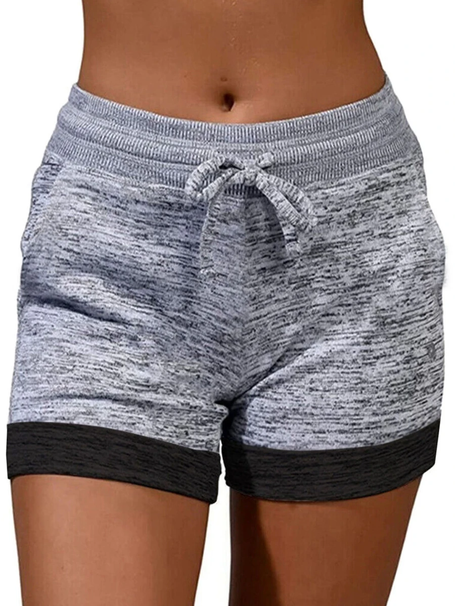 Plus Size Women Casual Drawstring Waist Sports Shorts Summer - Light Grey - View 1