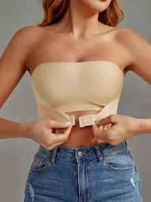 2件套性感无肩带文胸，无缝隐形聚拢文胸内衣套装，两件套前扣抹胸上衣，无钢圈婚纱文胸，透气内衣。 - 彩色 - 查看 2