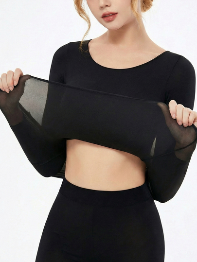 Women's Seamless Inner Top Ultra-Thin Warm Thermal Underwear Long Sleeve Round Neck High Elasticity Autumn/Winter