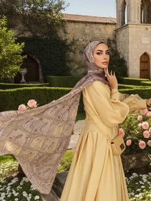 2026年斋月优雅长裙，黄色伞裙，适合情人节派对，女士黄色连衣裙配腰带，尽显高贵气质。