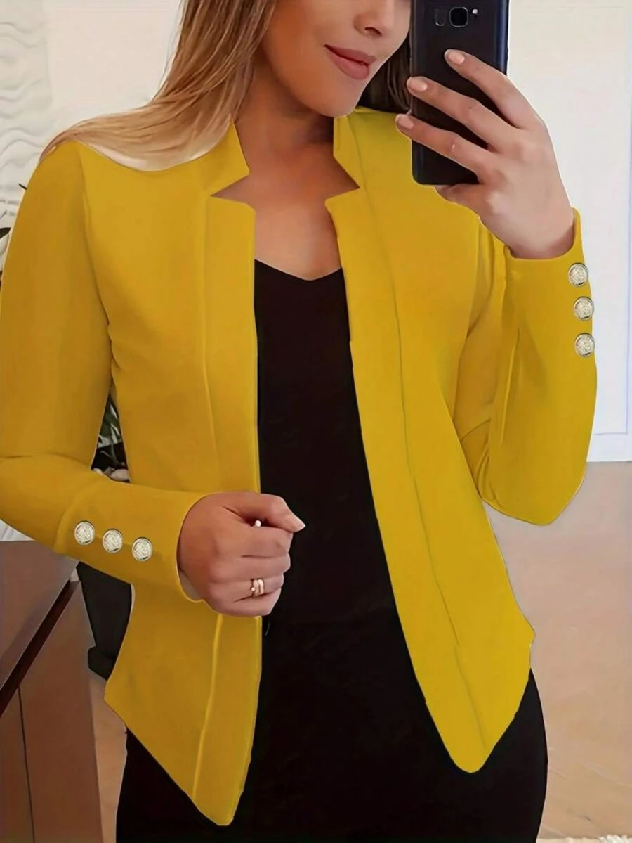 Chaqueta casual de mujer de manga larga con botones y unicolor para primavera - Amarillo - Ver 1