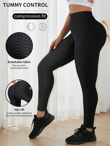 夏季健身蜂窝口袋瑜伽裤女运动紧身裤无缝纯色高腰透气跑步健身塑身丁字裤女裤女装运动紧身裤