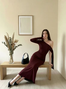 Elegant Asymmetric/Asymmetrical Ruffle Trim Dress, Formal Evening Party Casual